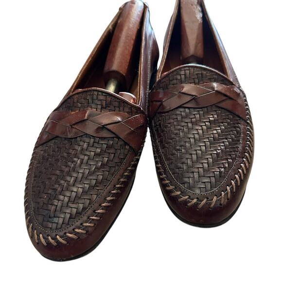Vero Cuoio Men's Brown Woven Leather Loafers Slip-On Dress Shoes Size 7 - Picture 3 of 11